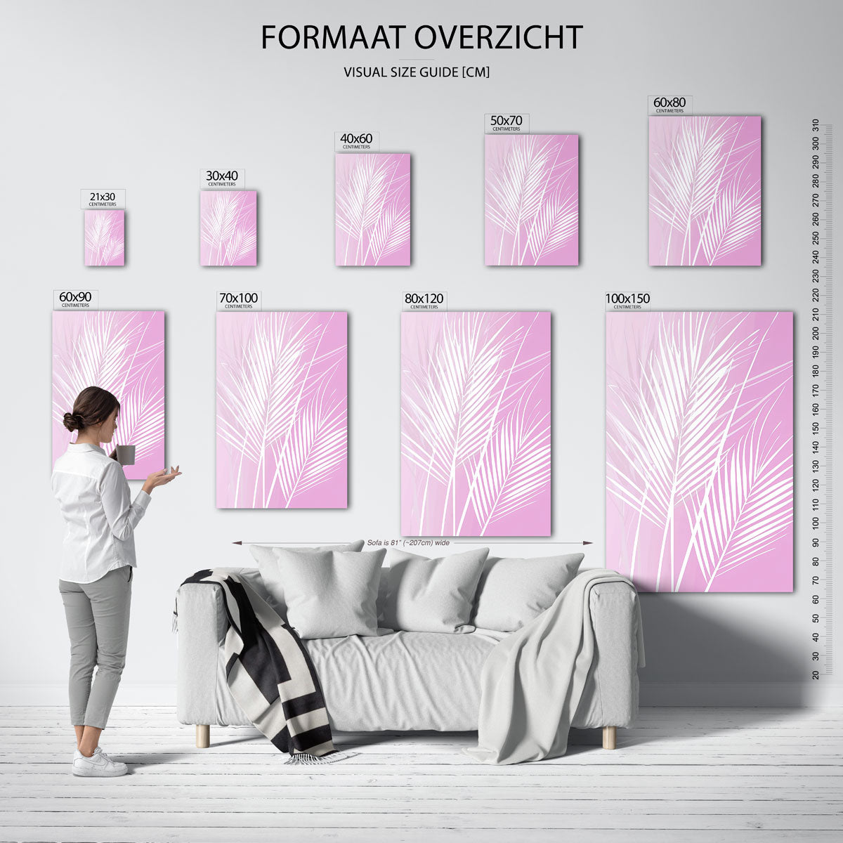 Witte bladeren op roze Poster