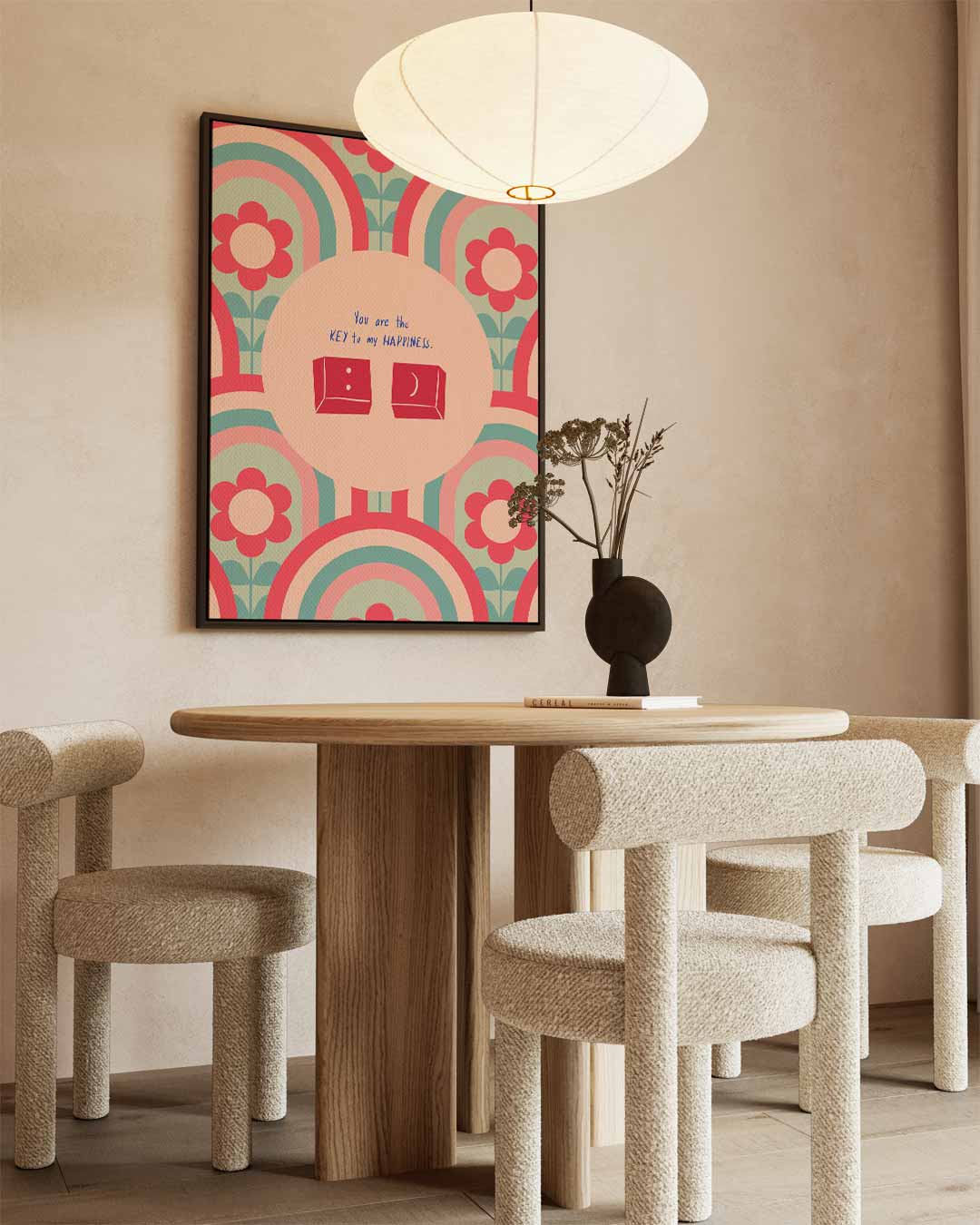 Retro Bloemen Geluksposter Kunstwerk-canvas-dibond-plexiglas-wanddecoratie-WallArtistic