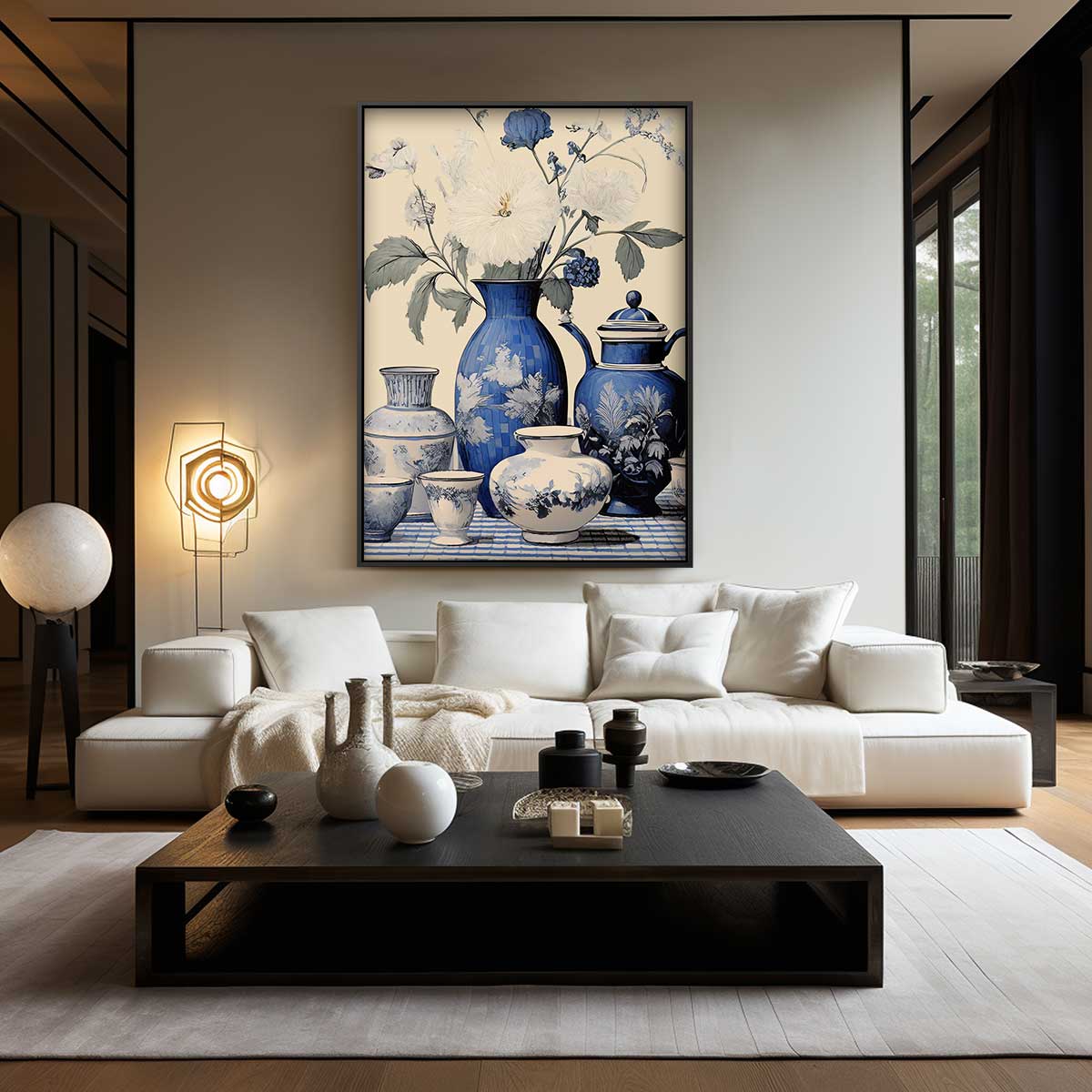 Blauwe Vaas Met Bloemen Kunstwerk-canvas-dibond-plexiglas-wanddecoratie-WallArtistic