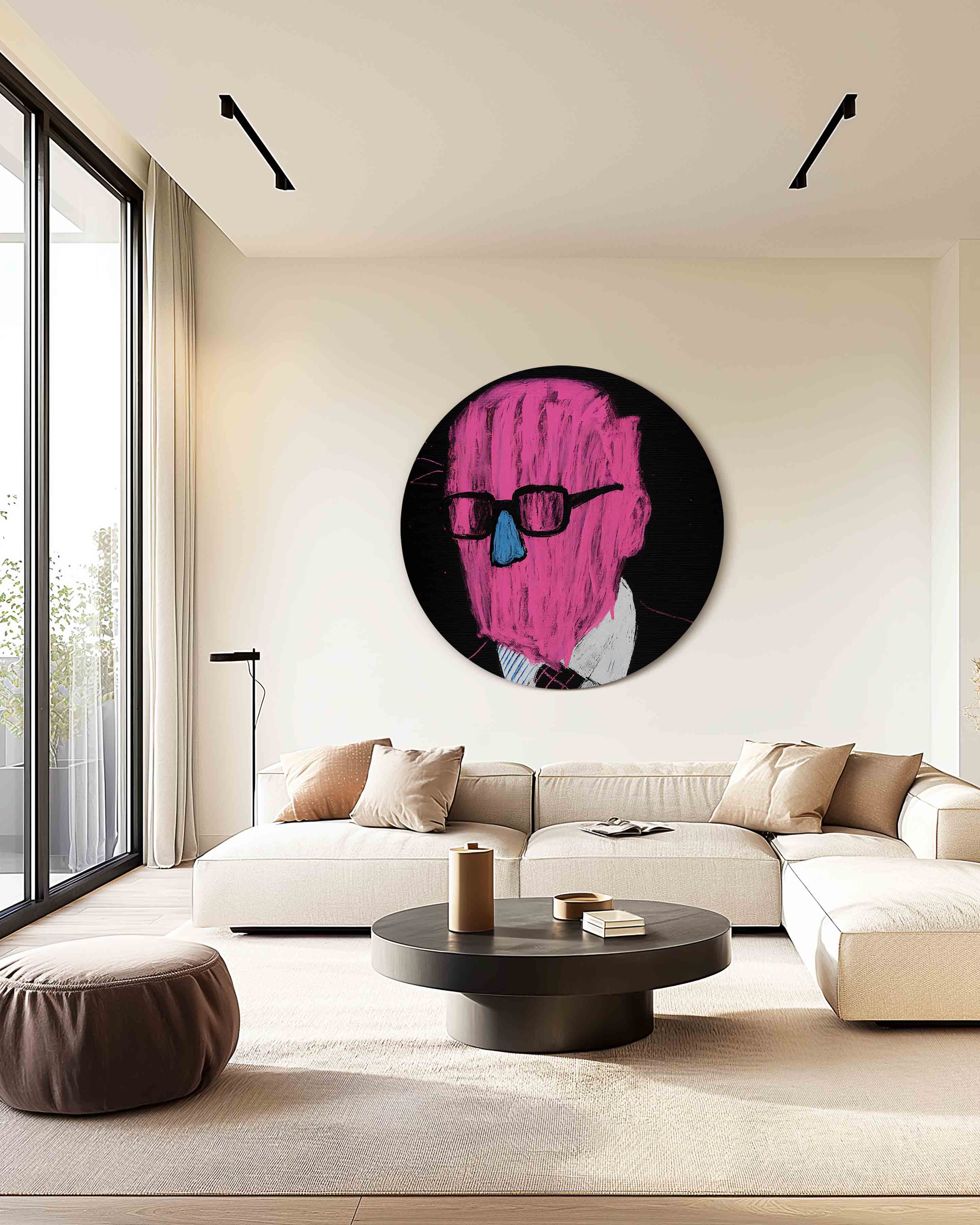 Roze figuur met bril Muurcirkel