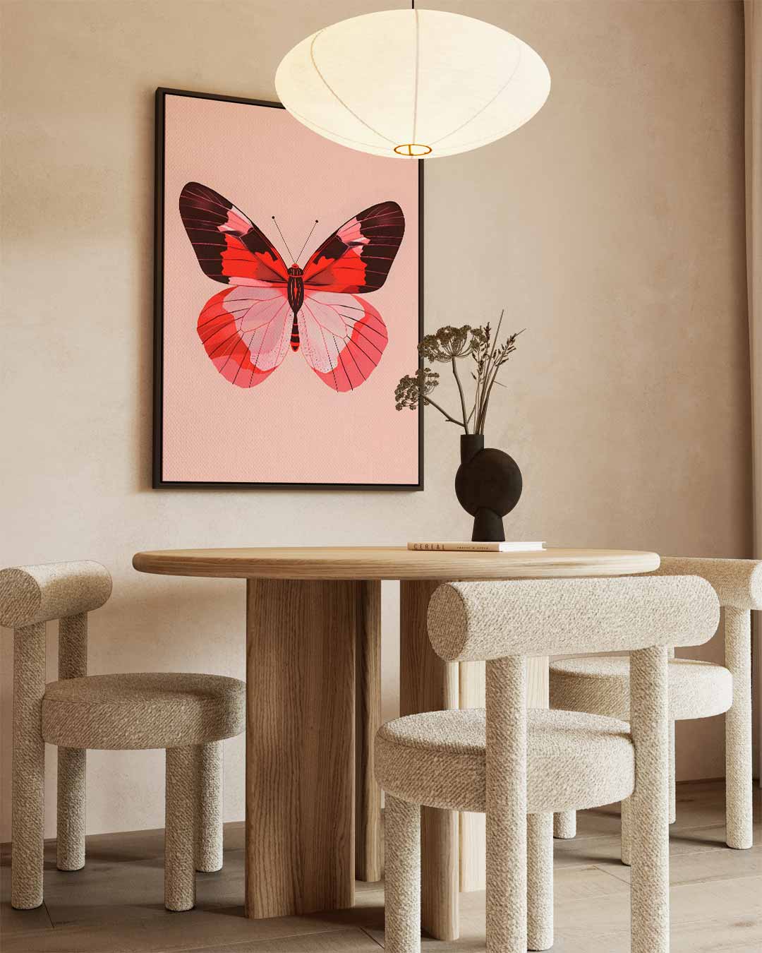 Rood-roze Vlinderpracht Kunstwerk-canvas-dibond-plexiglas-wanddecoratie-WallArtistic