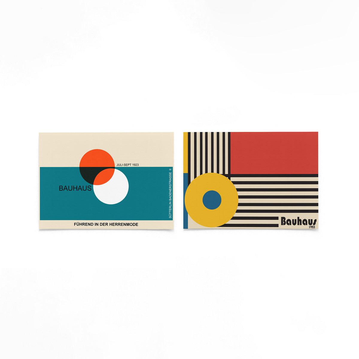 Twee landscape posters met cirkelvlakken en lijnritme als vrijstaande productfoto