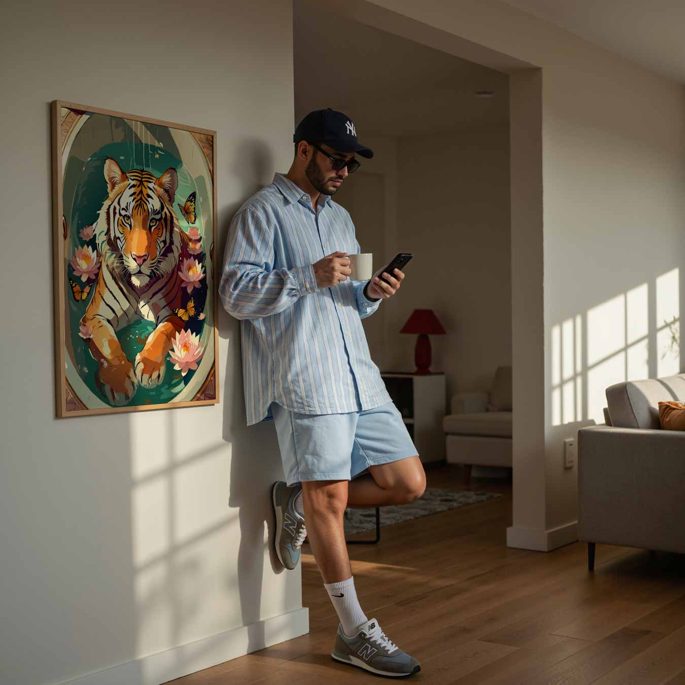 Tijger in Lotusvijver Poster-WallArtistic