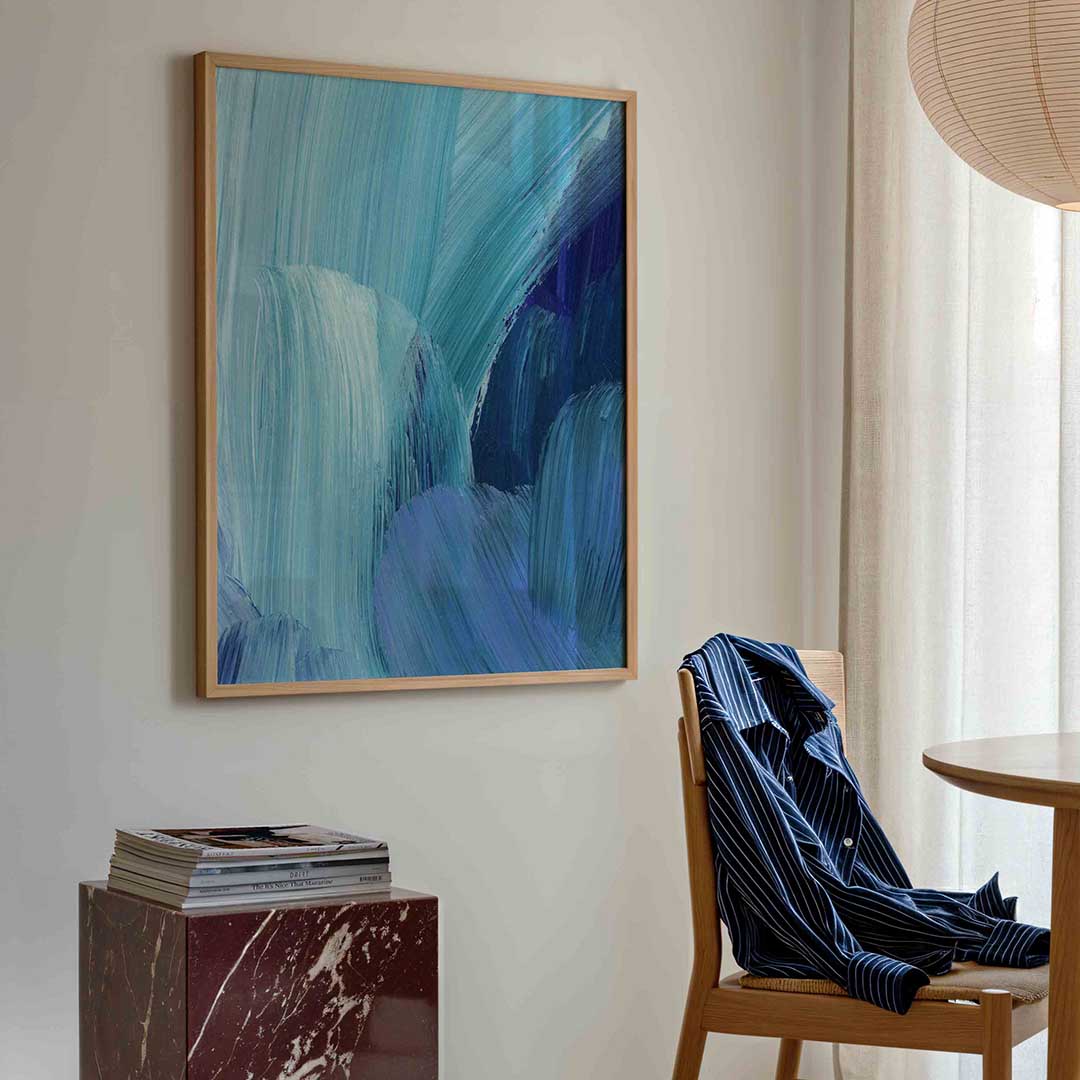 Blauwe penseelstreken Poster