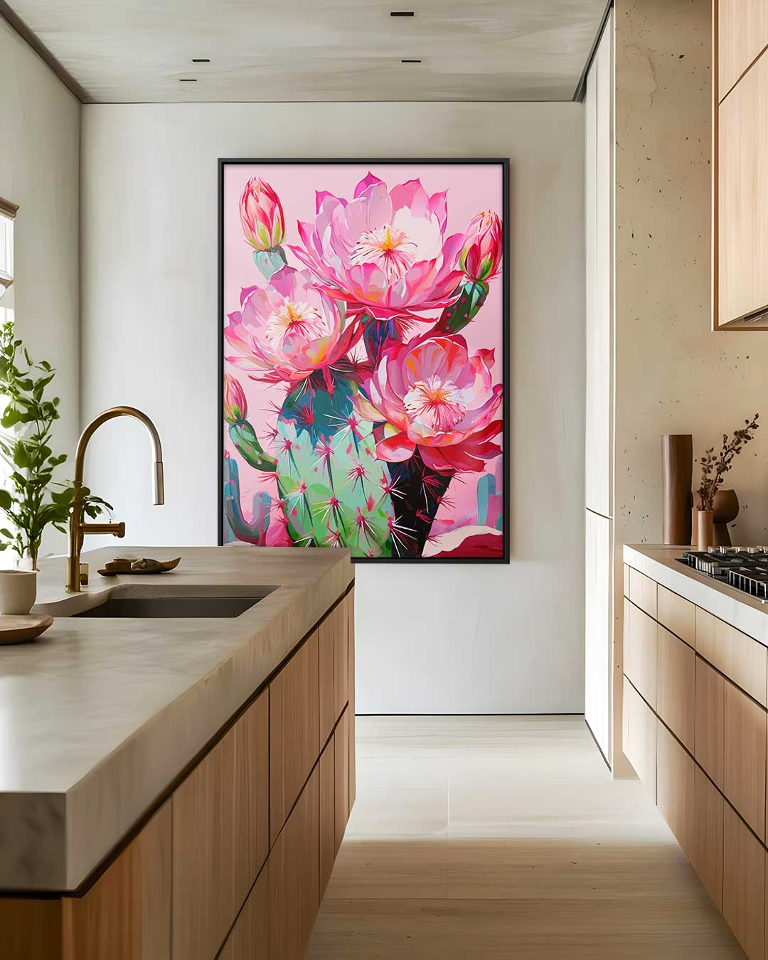 Kleurrijke Cactusbloemen Schilderij Kunstwerk-canvas-dibond-plexiglas-wanddecoratie-WallArtistic