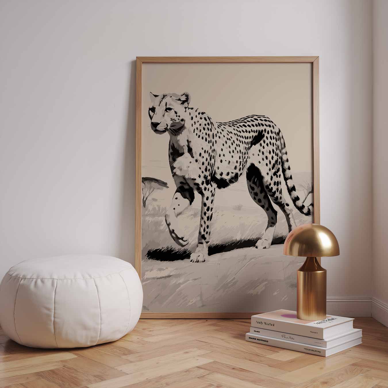 Elegant Luipaard in Sereen Landschap Poster-WallArtistic