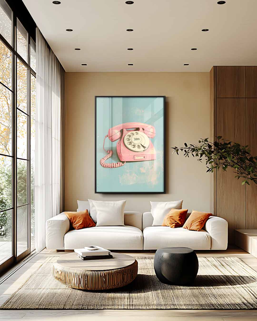 Retro Roze Telefoon Poster Kunstwerk-canvas-dibond-plexiglas-wanddecoratie-WallArtistic
