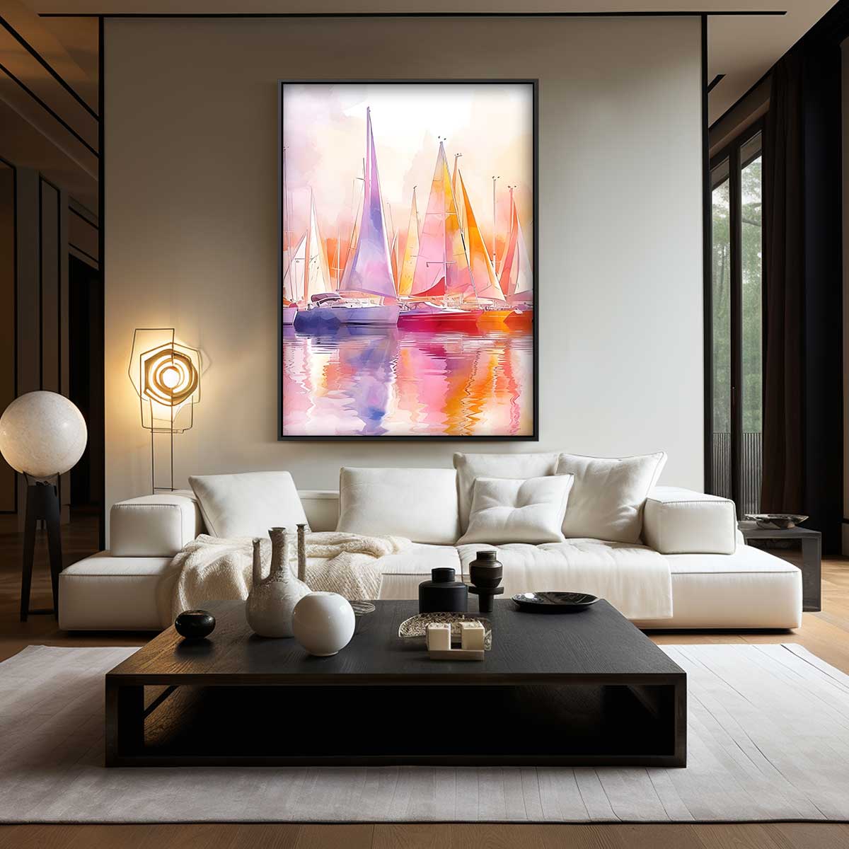 Kleurrijke Zeilboten in Zonsopgang Kunstwerk-canvas-dibond-plexiglas-wanddecoratie-WallArtistic