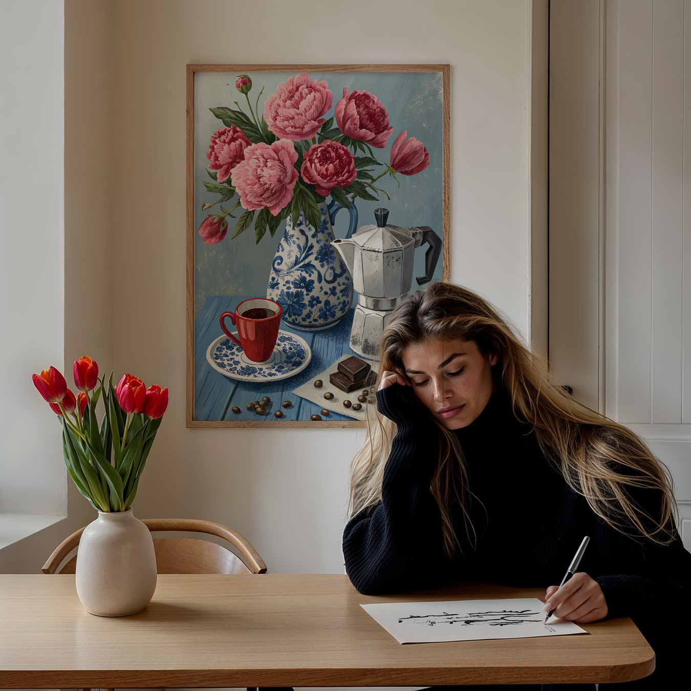 Bloemen en Koffie Stilleven Poster