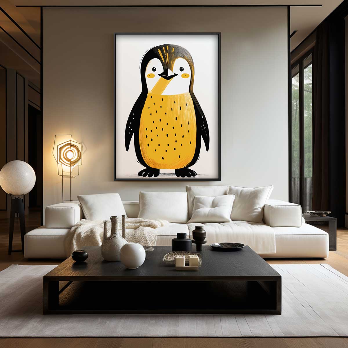 Vrolijke Pinguïn Illustratie Kunstwerk-canvas-dibond-plexiglas-wanddecoratie-WallArtistic
