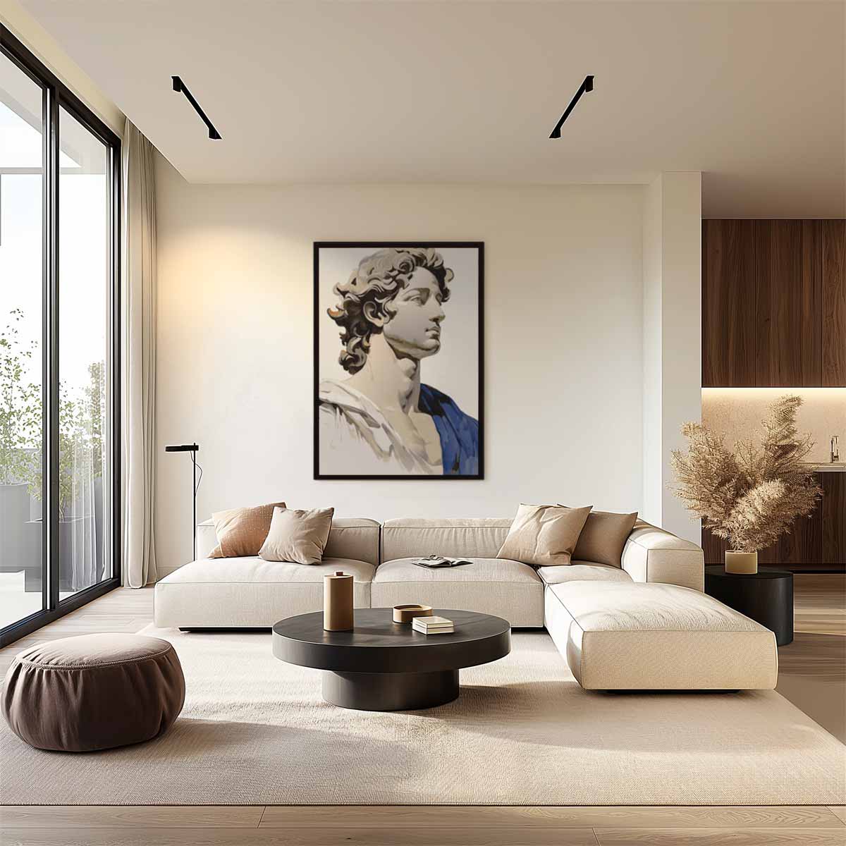 Klassieke Buste in Blauwtinten Kunstwerk-canvas-dibond-plexiglas-wanddecoratie-WallArtistic