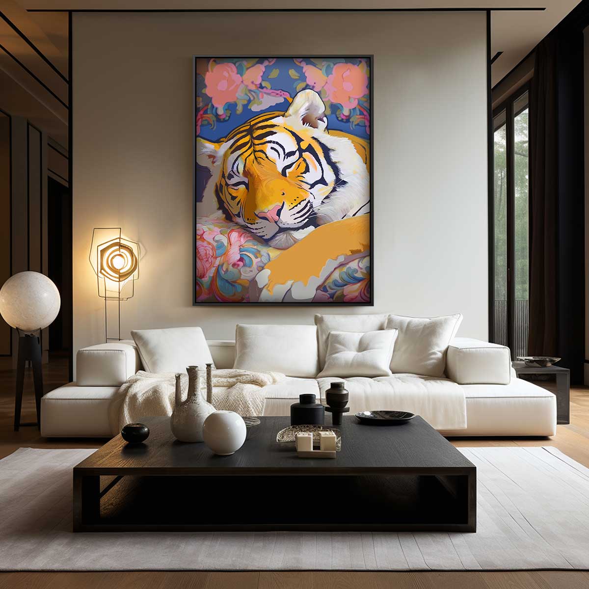 Dromerige Tijgersluimer Kunstwerk-canvas-dibond-plexiglas-wanddecoratie-WallArtistic