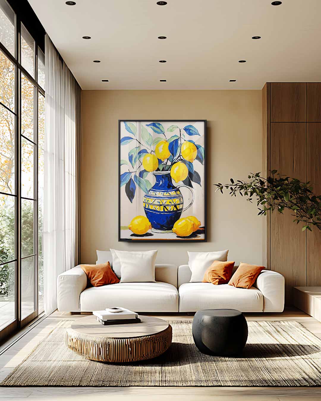 Citroenvaas met Levendige Bladeren Kunstwerk-canvas-dibond-plexiglas-wanddecoratie-WallArtistic
