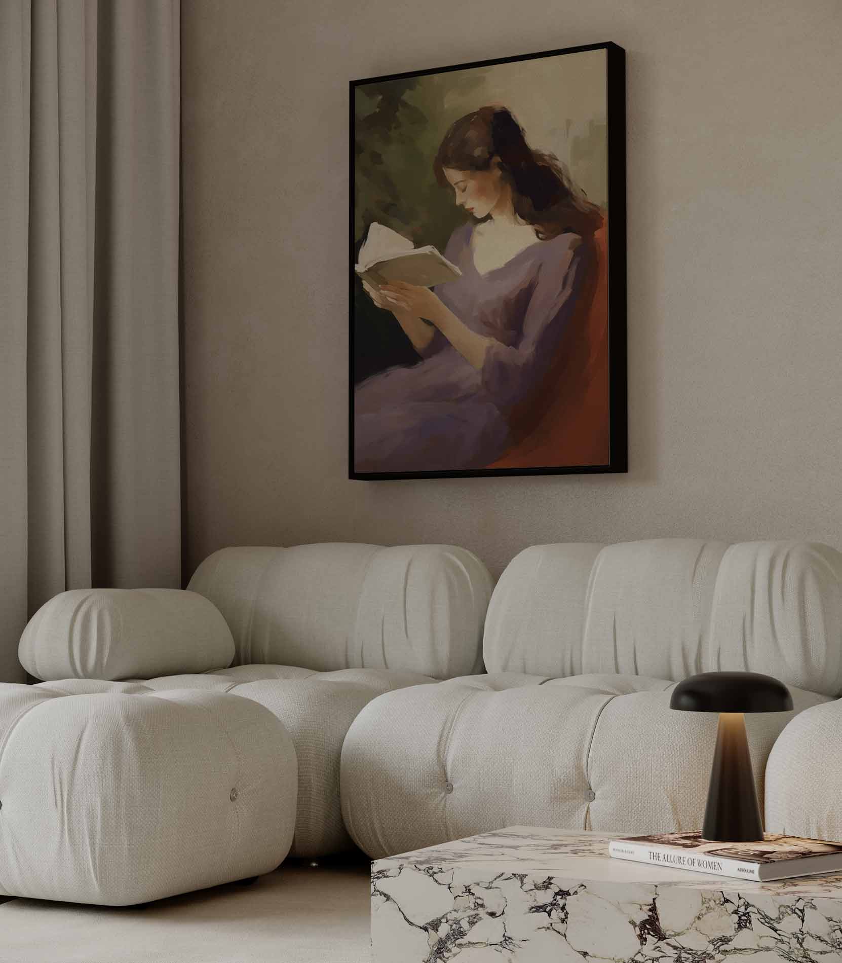 Lezende Vrouw in Rust Kunstwerk-canvas-dibond-plexiglas-wanddecoratie-WallArtistic