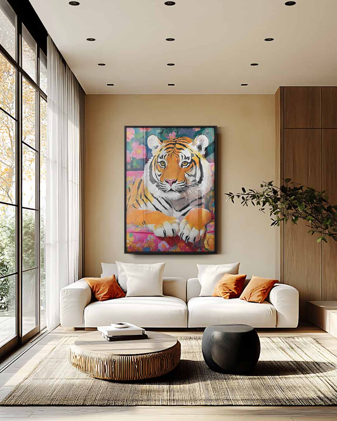 Tropische Tijger Vibes Kunstwerk-canvas-dibond-plexiglas-wanddecoratie-WallArtistic