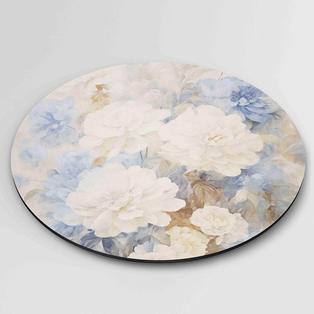 Bloemen in blauw en beige Muurcirkel