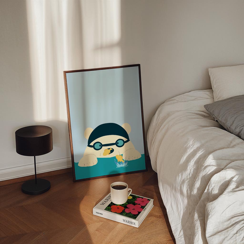 Zwemmende Beer met Vissevrienden Poster