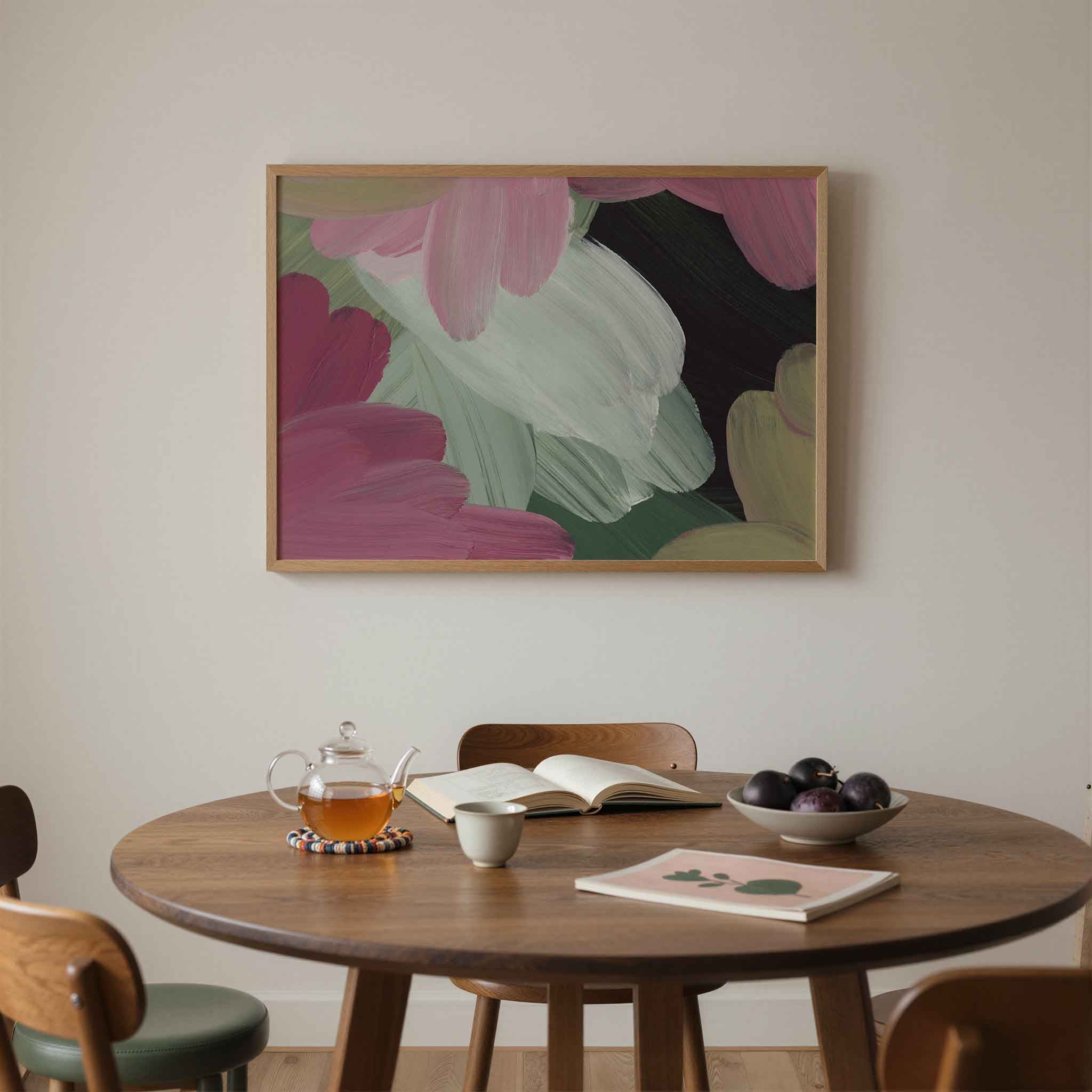 Bloemvormen in roze en groen Poster