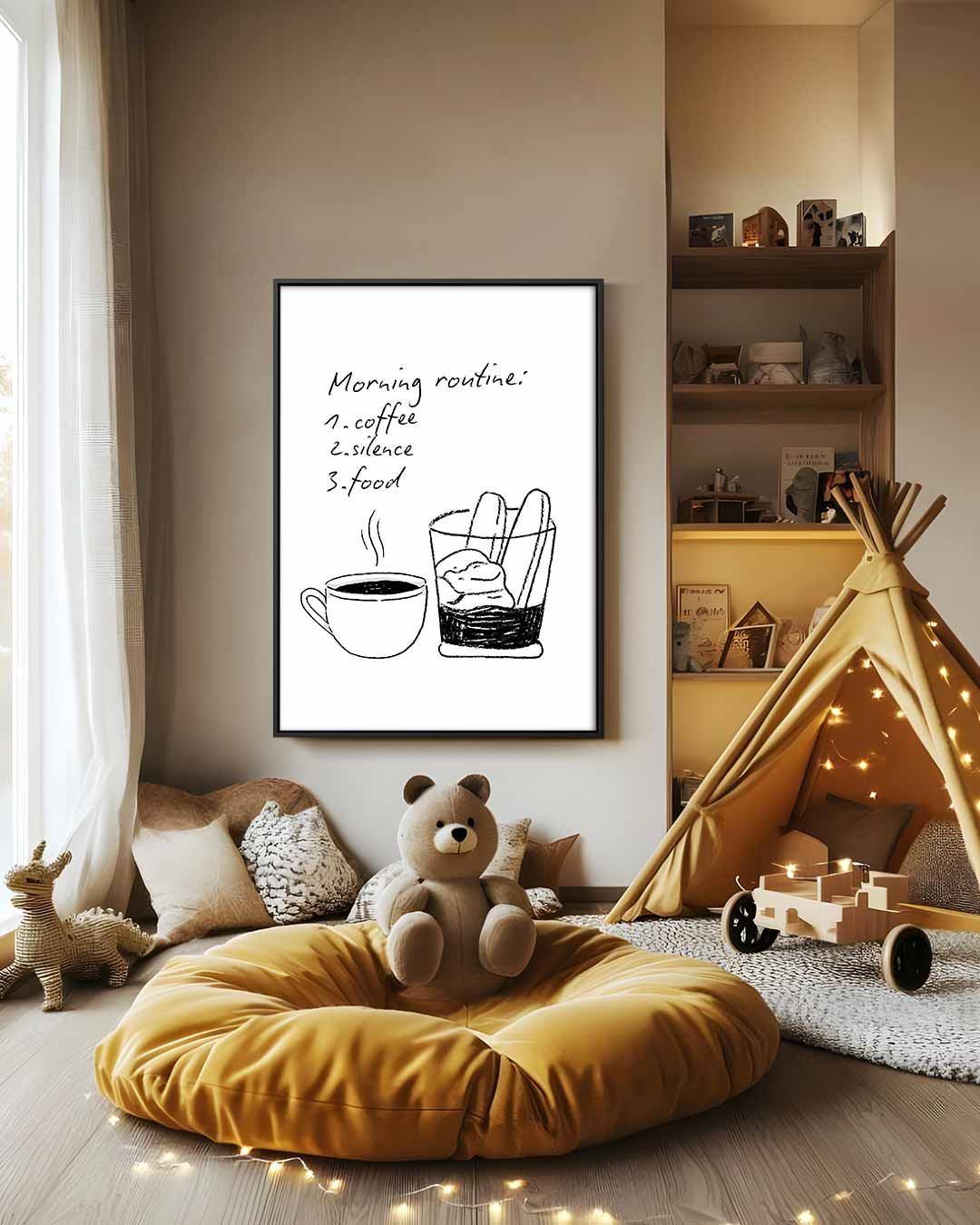Ontspannen Ochtendritueel Illustratie Kunstwerk-canvas-dibond-plexiglas-wanddecoratie-WallArtistic