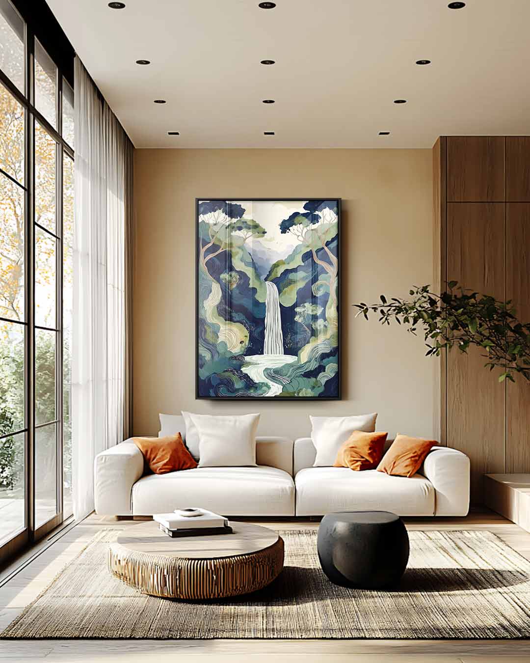 Mystieke Waterval in Bossen Kunstwerk-canvas-dibond-plexiglas-wanddecoratie-WallArtistic