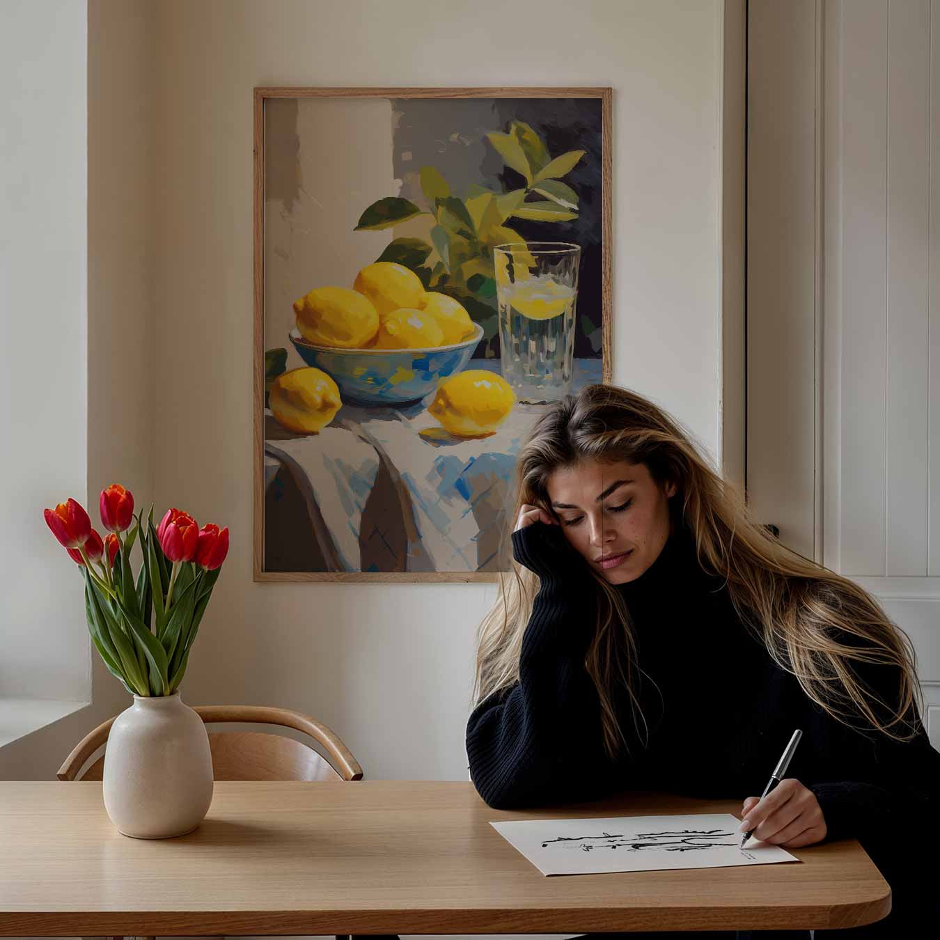 Zonnige Citroentafel Poster-WallArtistic