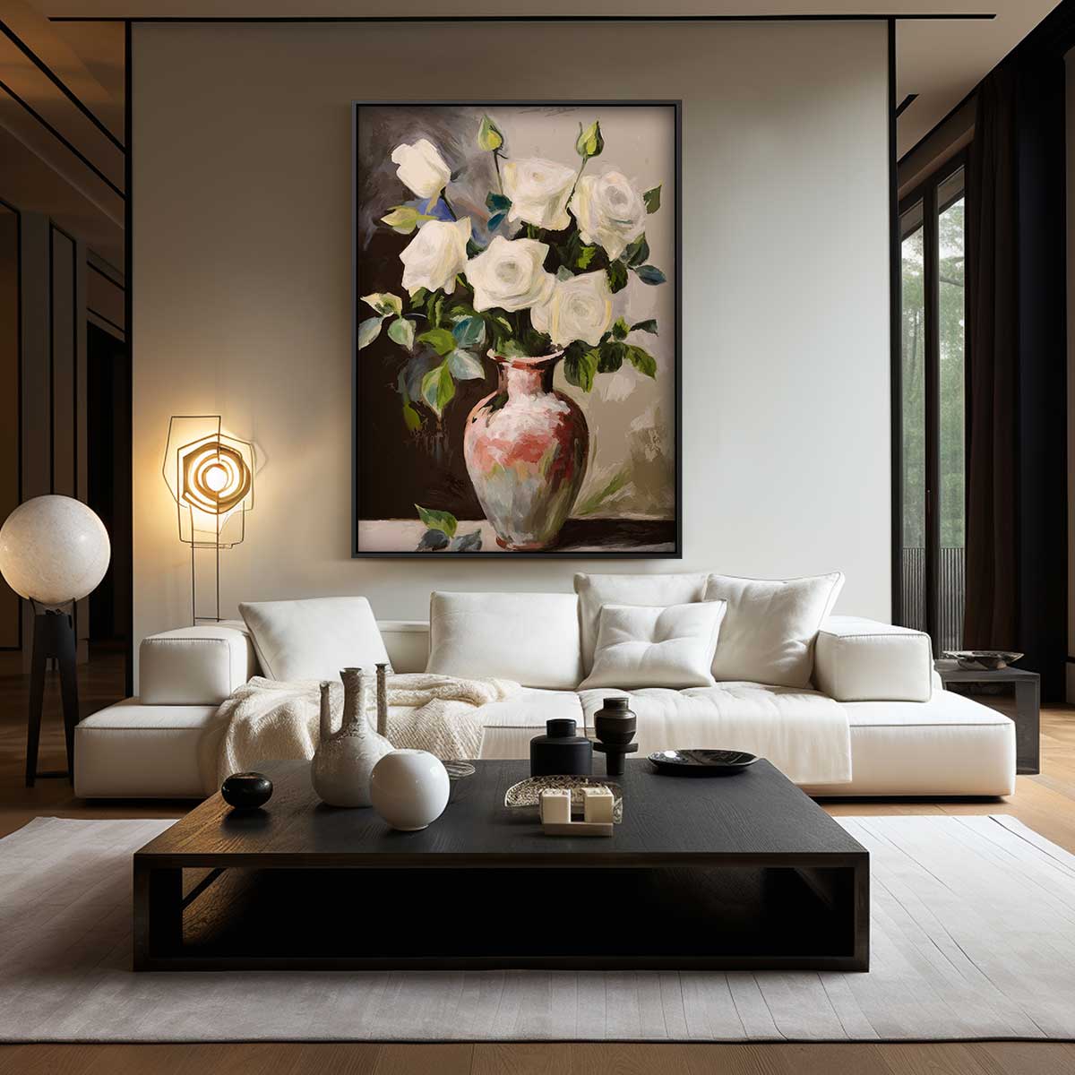 Stilleven met Witte Rozen Kunstwerk-canvas-dibond-plexiglas-wanddecoratie-WallArtistic