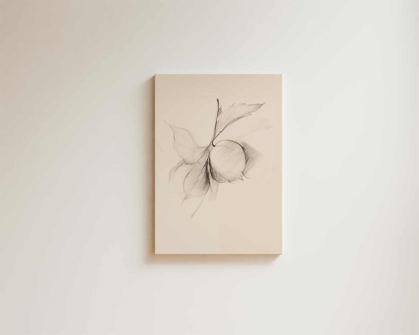 Minimalistische Potloodtekening van Blad en Vrucht Kunstwerk-canvas-dibond-plexiglas-wanddecoratie-WallArtistic