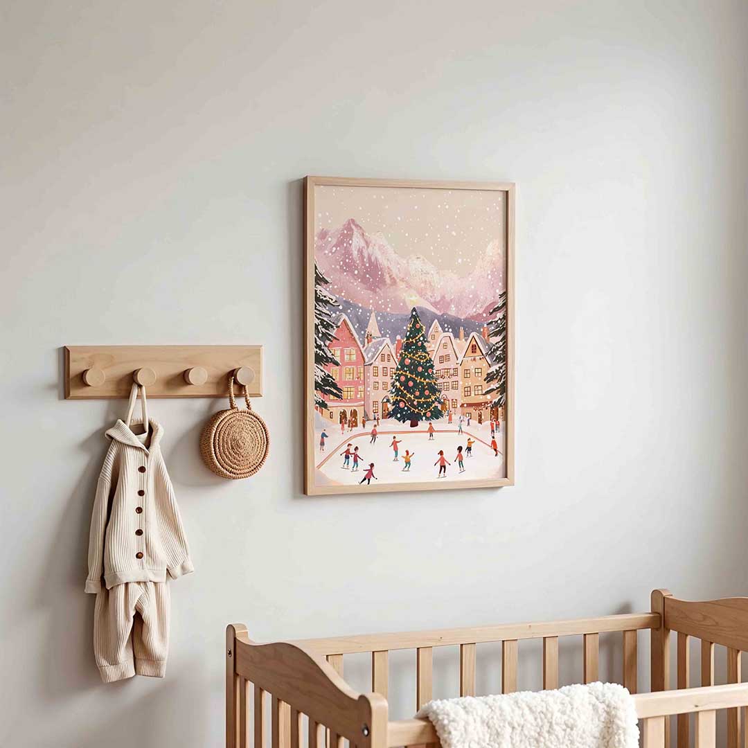 Schaatsende kinderen en kerstboom Poster