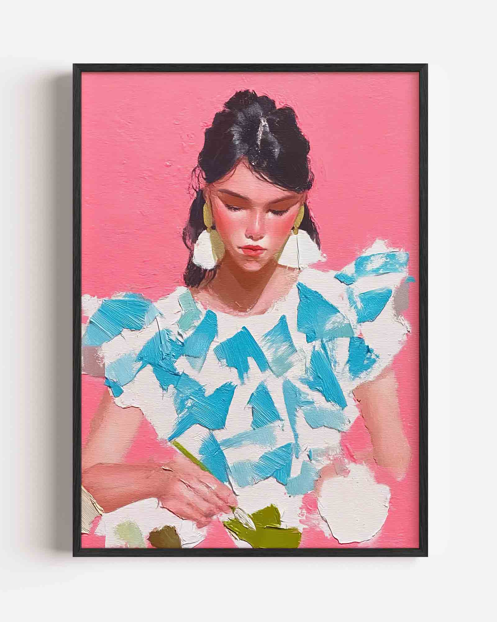 Vrouw met roze achtergrond Poster