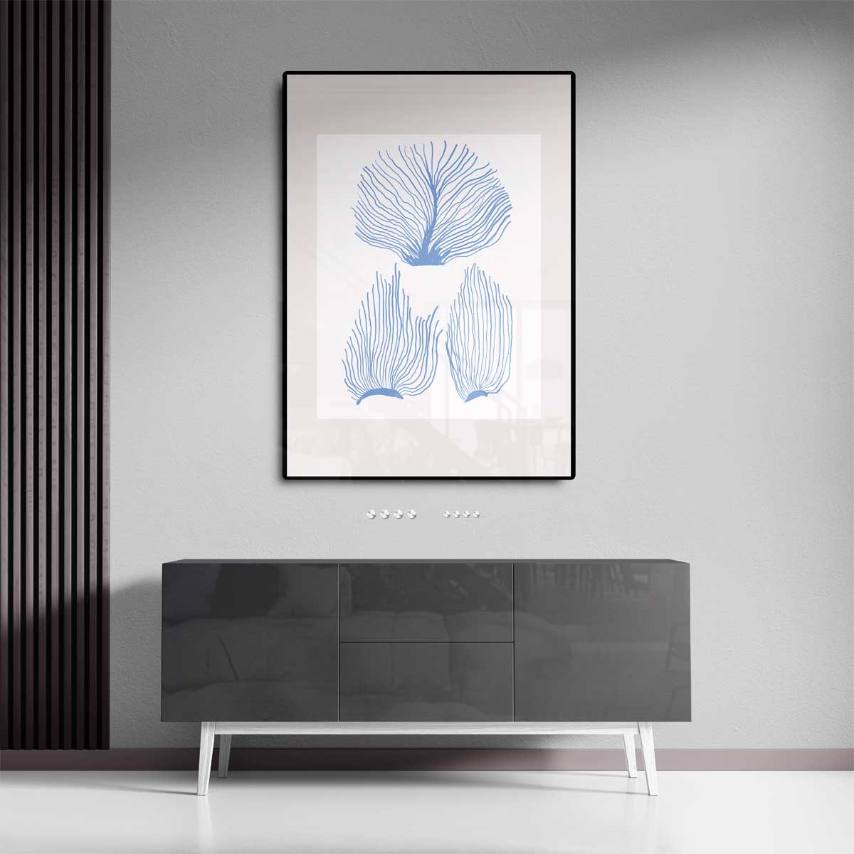 Abstracte Blauwe Kooraalprint Kunstwerk-canvas-dibond-plexiglas-wanddecoratie-WallArtistic