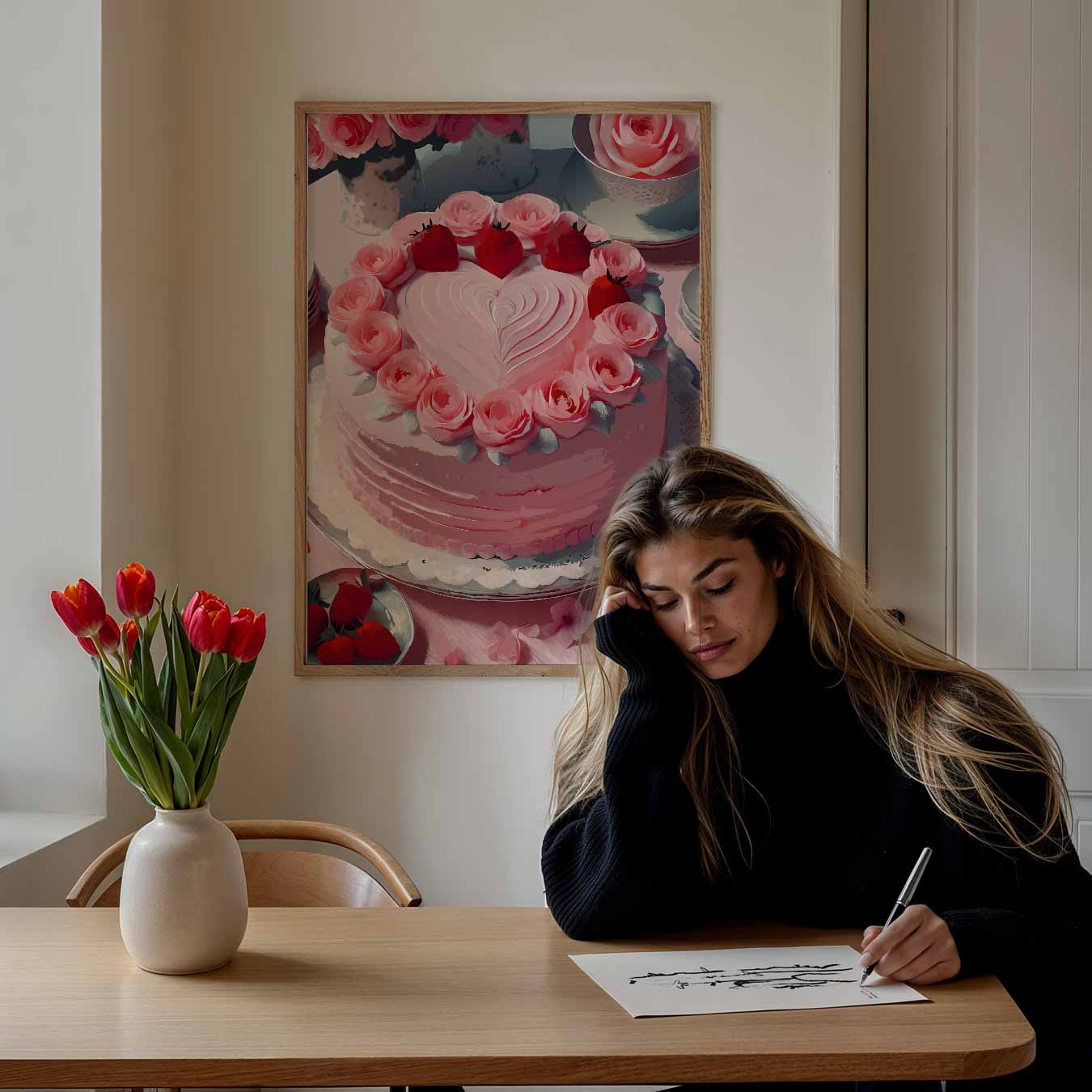 Romantische Rozen & Aardbeien Patisserie Poster-WallArtistic
