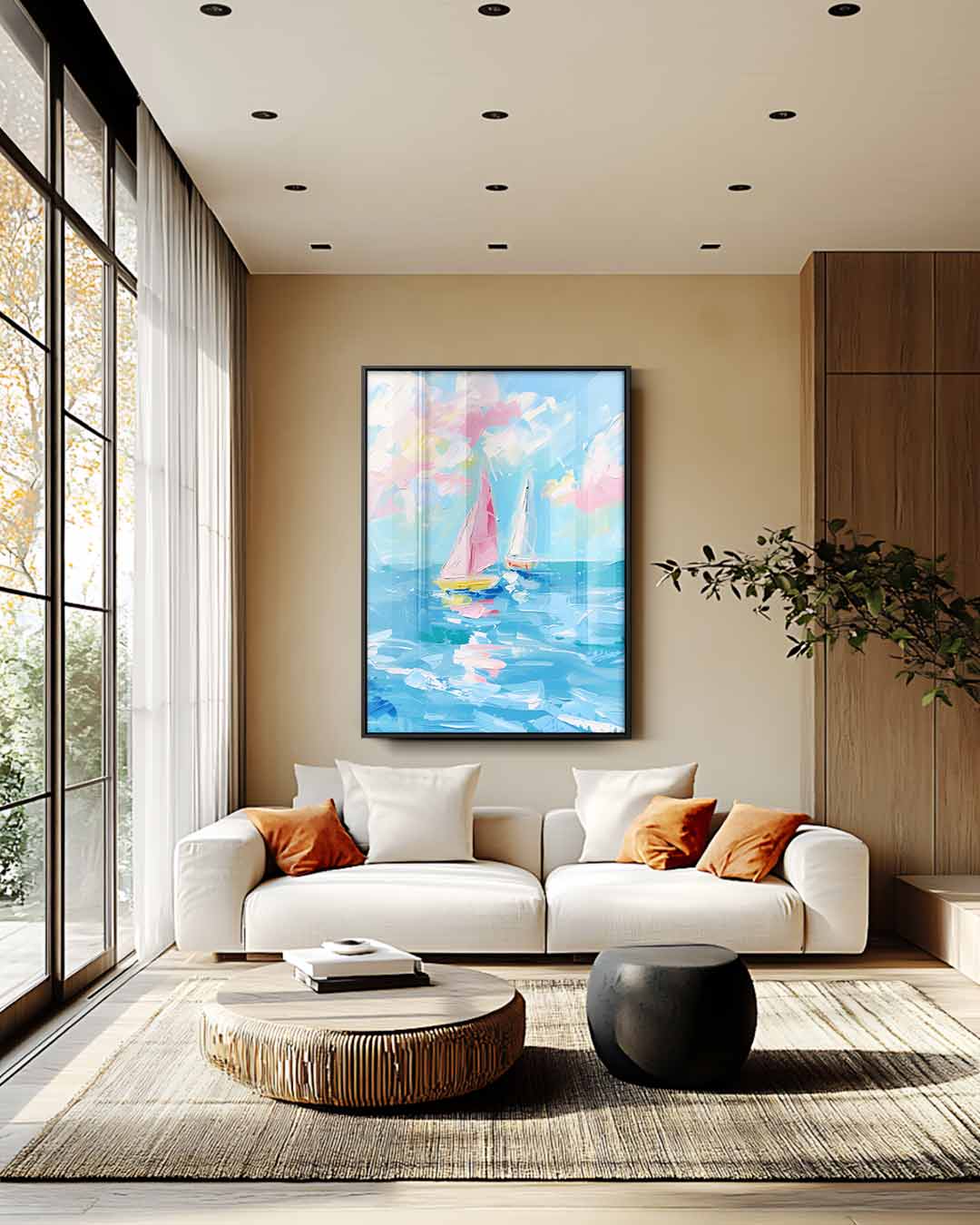 Vrolijke Zeilboten op zee Kunstwerk-canvas-dibond-plexiglas-wanddecoratie-WallArtistic