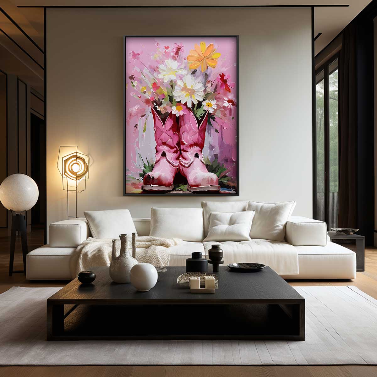 Cowboylaarzen met Bloemen Kunstwerk-canvas-dibond-plexiglas-wanddecoratie-WallArtistic