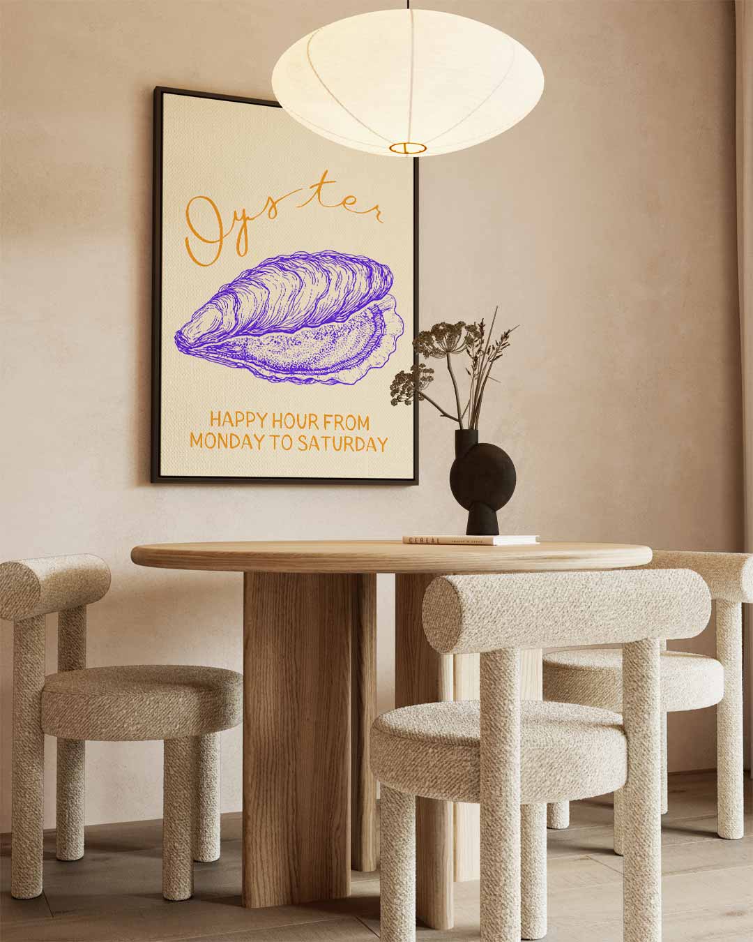 Speelse Oestertekening Kunstwerk-canvas-dibond-plexiglas-wanddecoratie-WallArtistic
