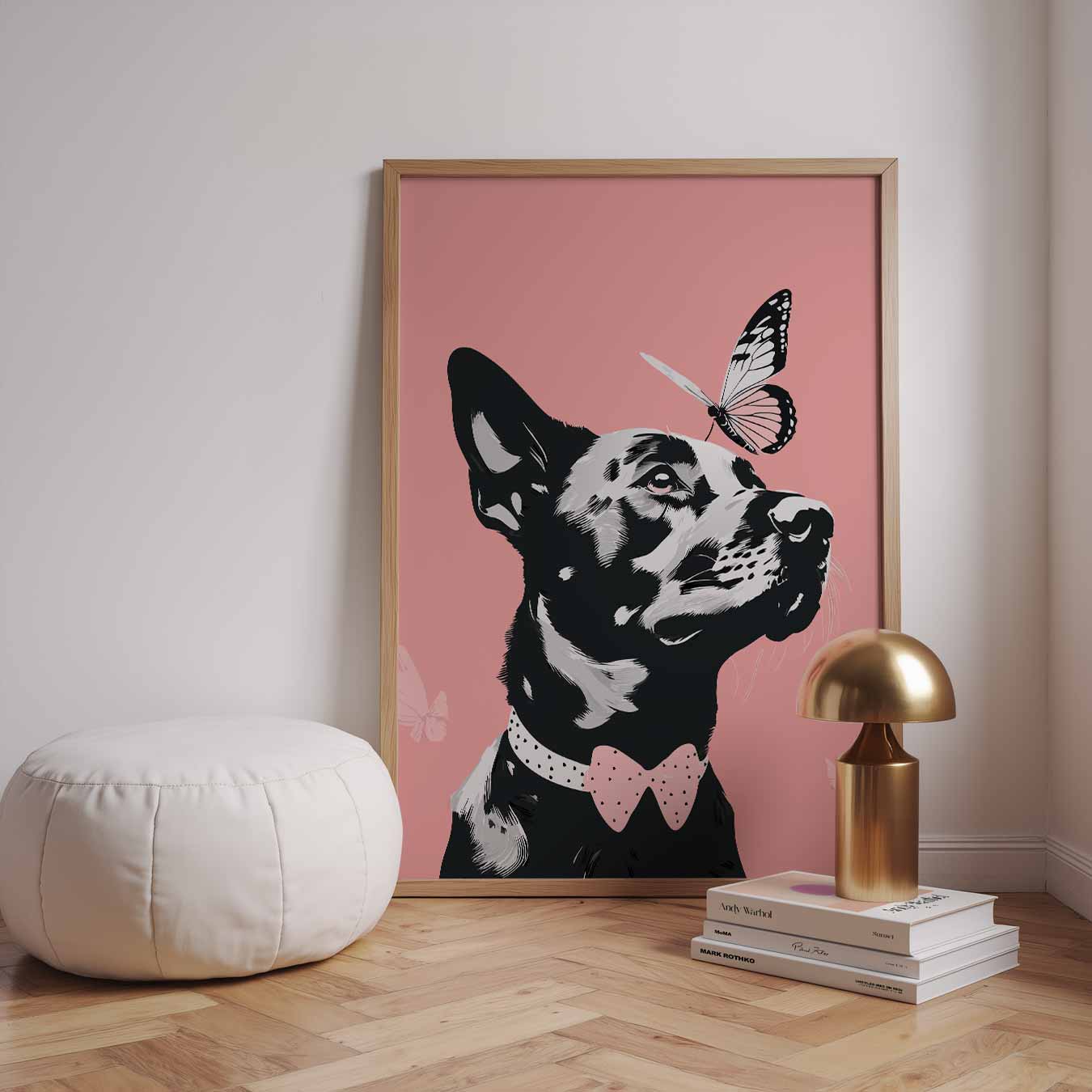 Elegante Hond met Vlinder Poster-WallArtistic
