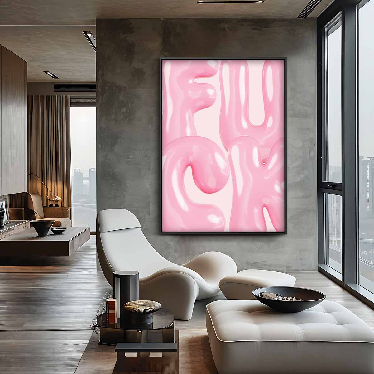 Speelse Roze Bubbelletters Kunstwerk-canvas-dibond-plexiglas-wanddecoratie-WallArtistic