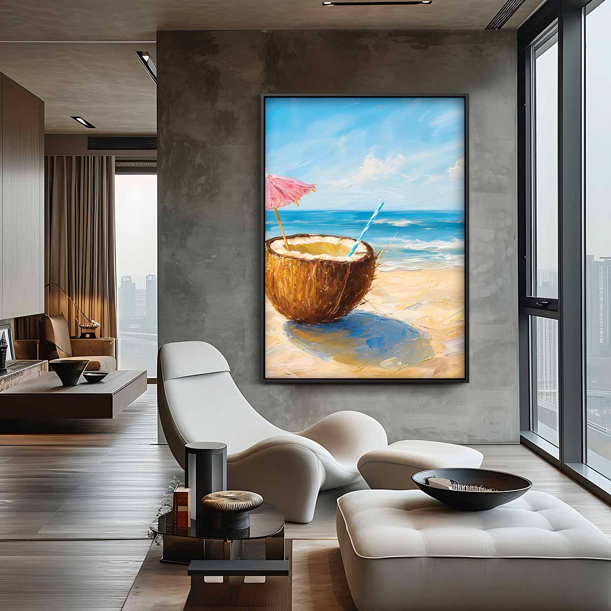Kokosnoot op het Strand Kunstwerk-canvas-dibond-plexiglas-wanddecoratie-WallArtistic