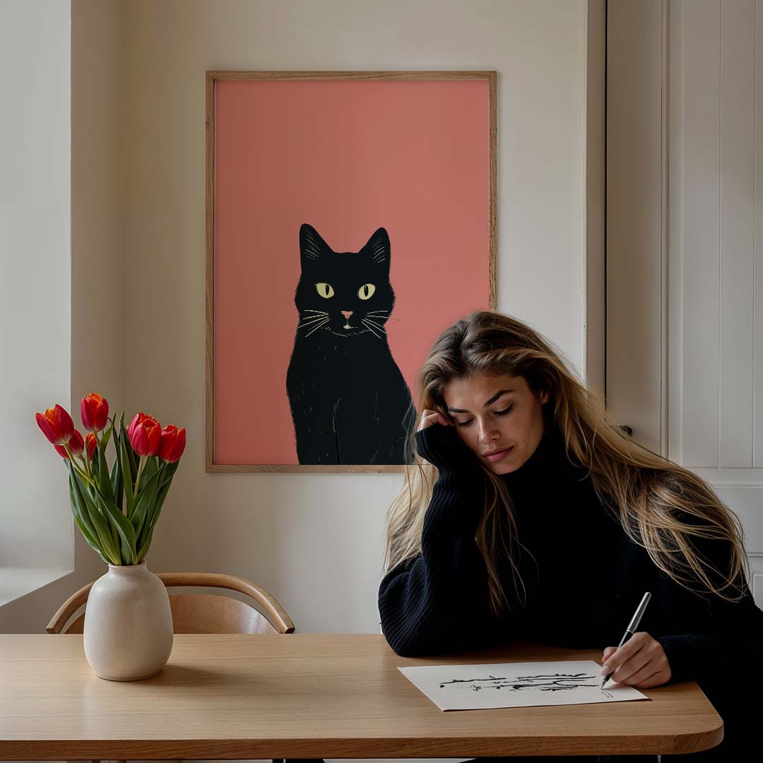 Schattige Kat op Roze Achtergrond Poster-WallArtistic