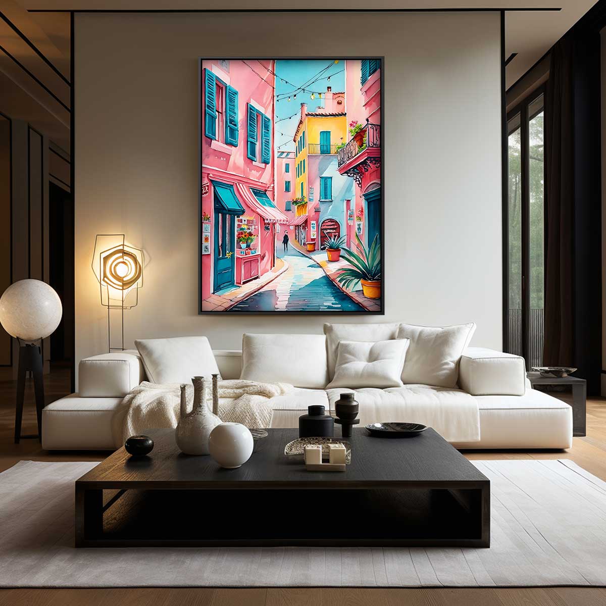 Kleurrijke Straat in Zuid-Europa Kunstwerk-canvas-dibond-plexiglas-wanddecoratie-WallArtistic