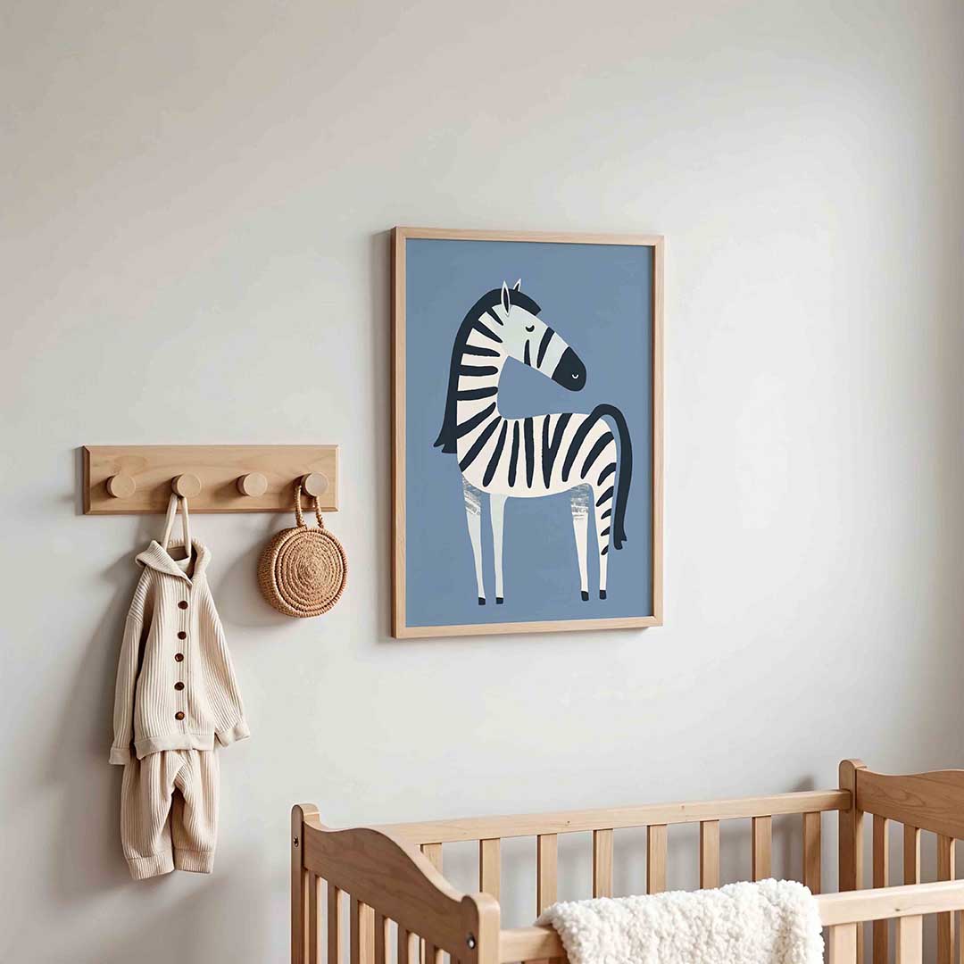 Zebra op blauwe achtergrond Poster