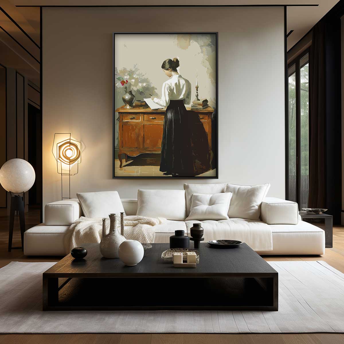 Vrouw Schrijvend aan Het Bureau Kunstwerk-canvas-dibond-plexiglas-wanddecoratie-WallArtistic