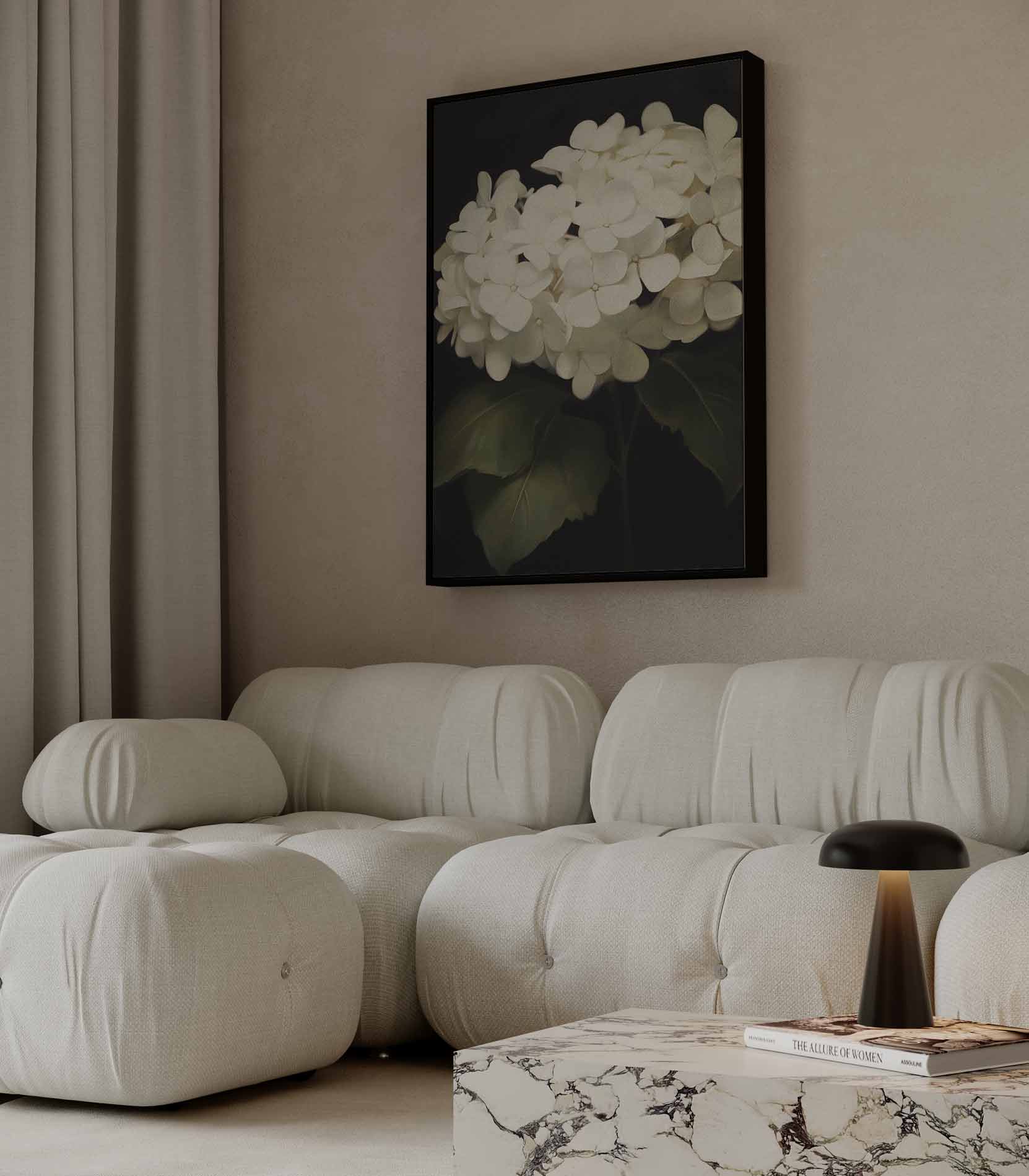 Elegante Witte Hortensia Bloemen Kunstwerk-canvas-dibond-plexiglas-wanddecoratie-WallArtistic