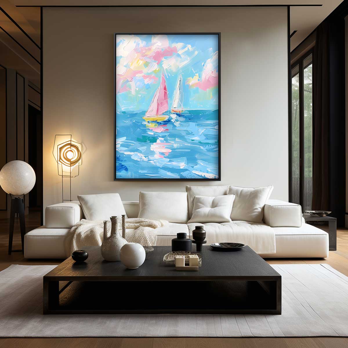 Vrolijke Zeilboten op zee Kunstwerk-canvas-dibond-plexiglas-wanddecoratie-WallArtistic