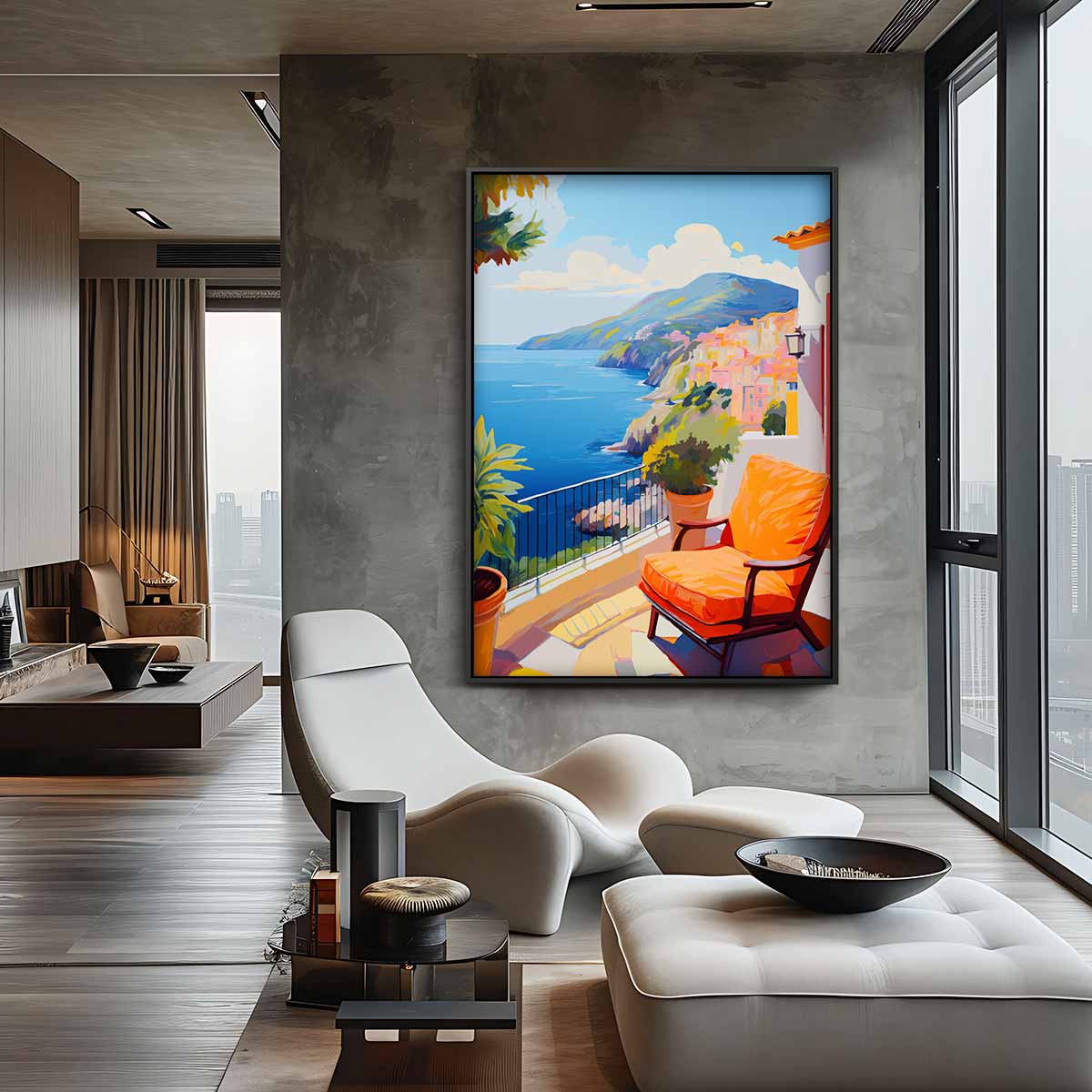 Zonovergoten Terras aan de Kust Kunstwerk-canvas-dibond-plexiglas-wanddecoratie-WallArtistic