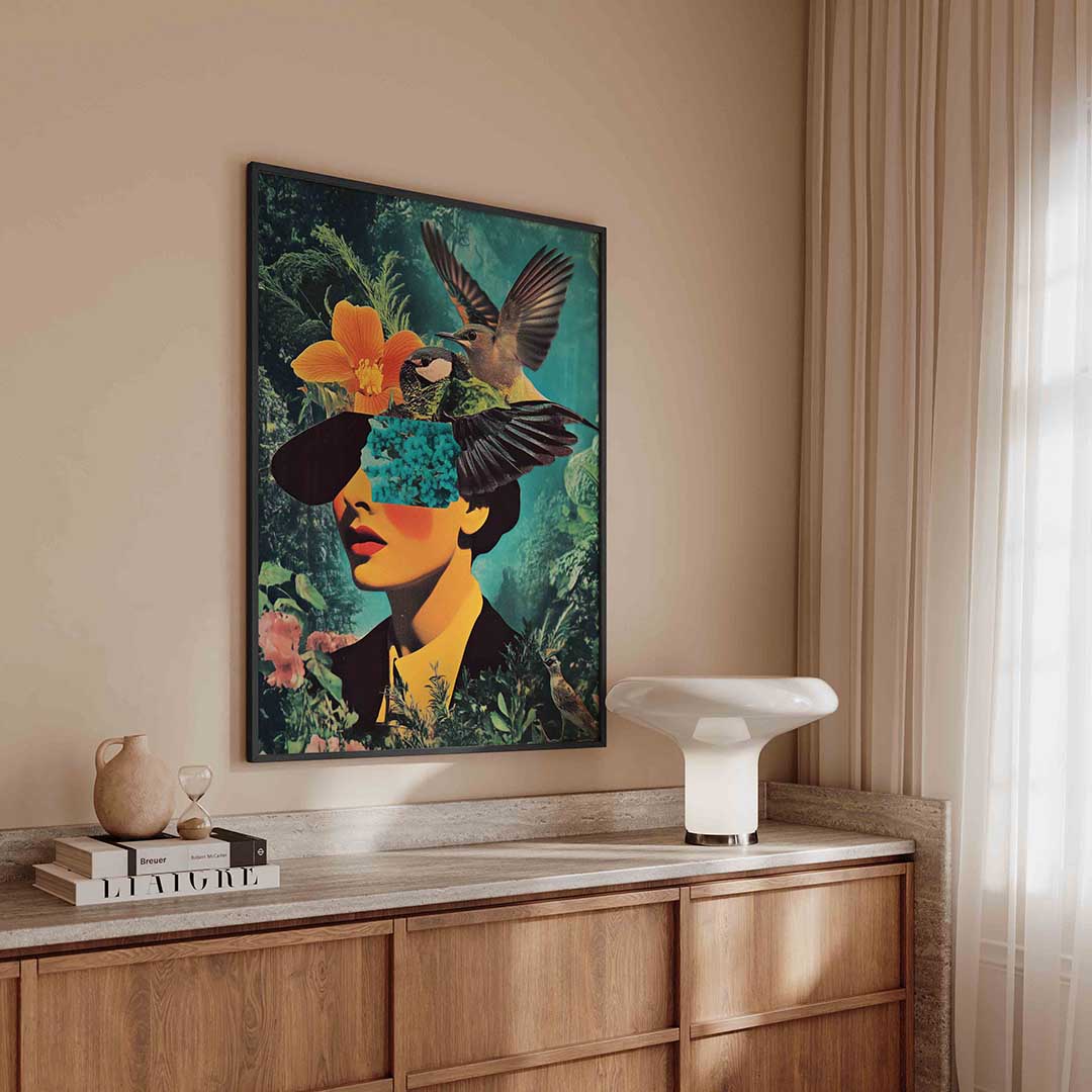 Vogels en bloemen collage Poster