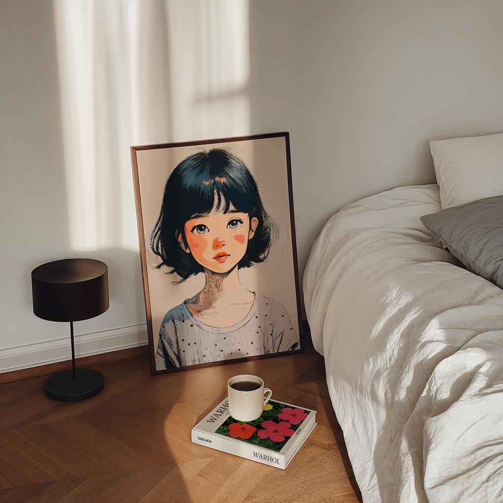 Schattige Retro Meisjesportret Poster-WallArtistic