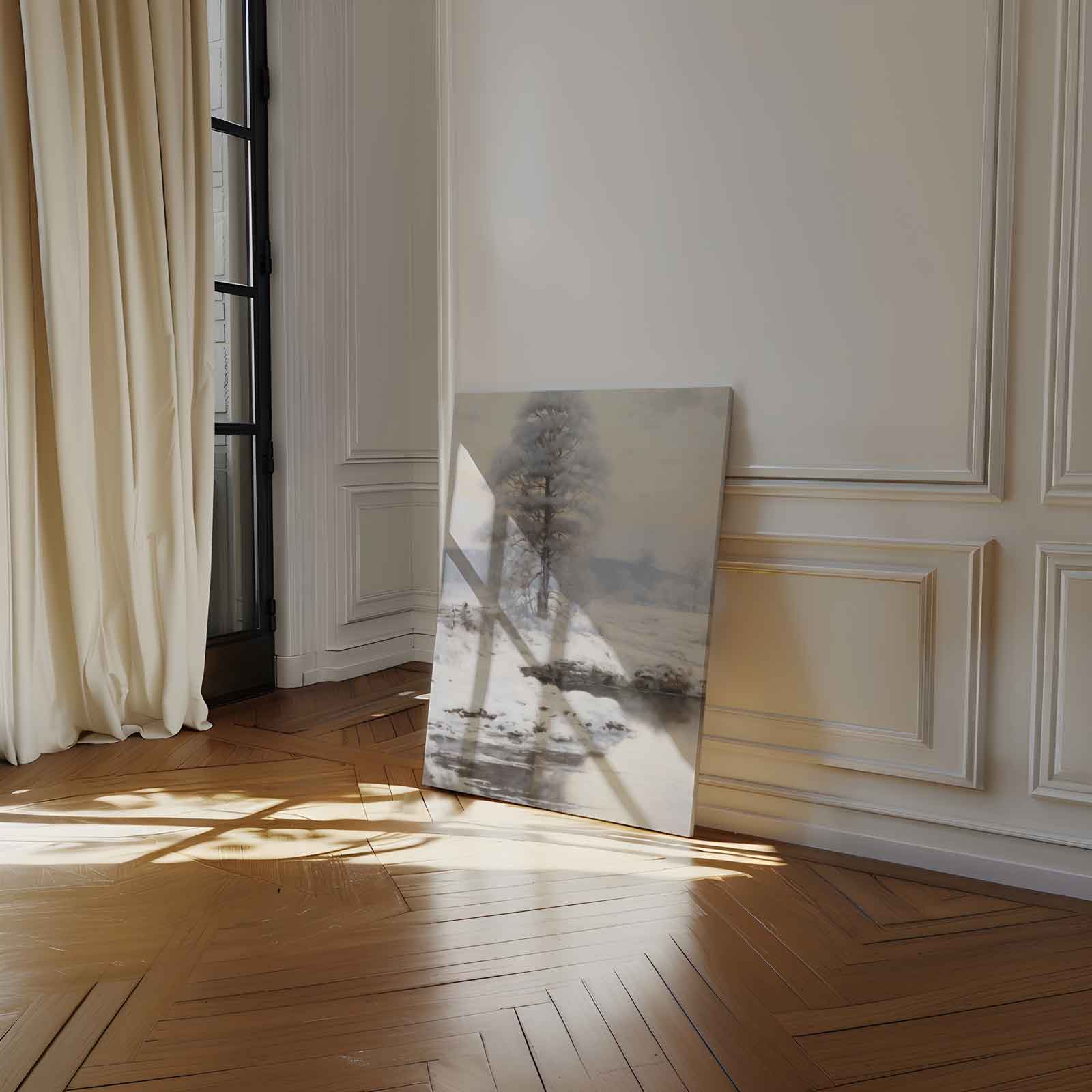 Winterlandschap met Sneeuw en Vijver Kunstwerk-canvas-dibond-plexiglas-wanddecoratie-WallArtistic