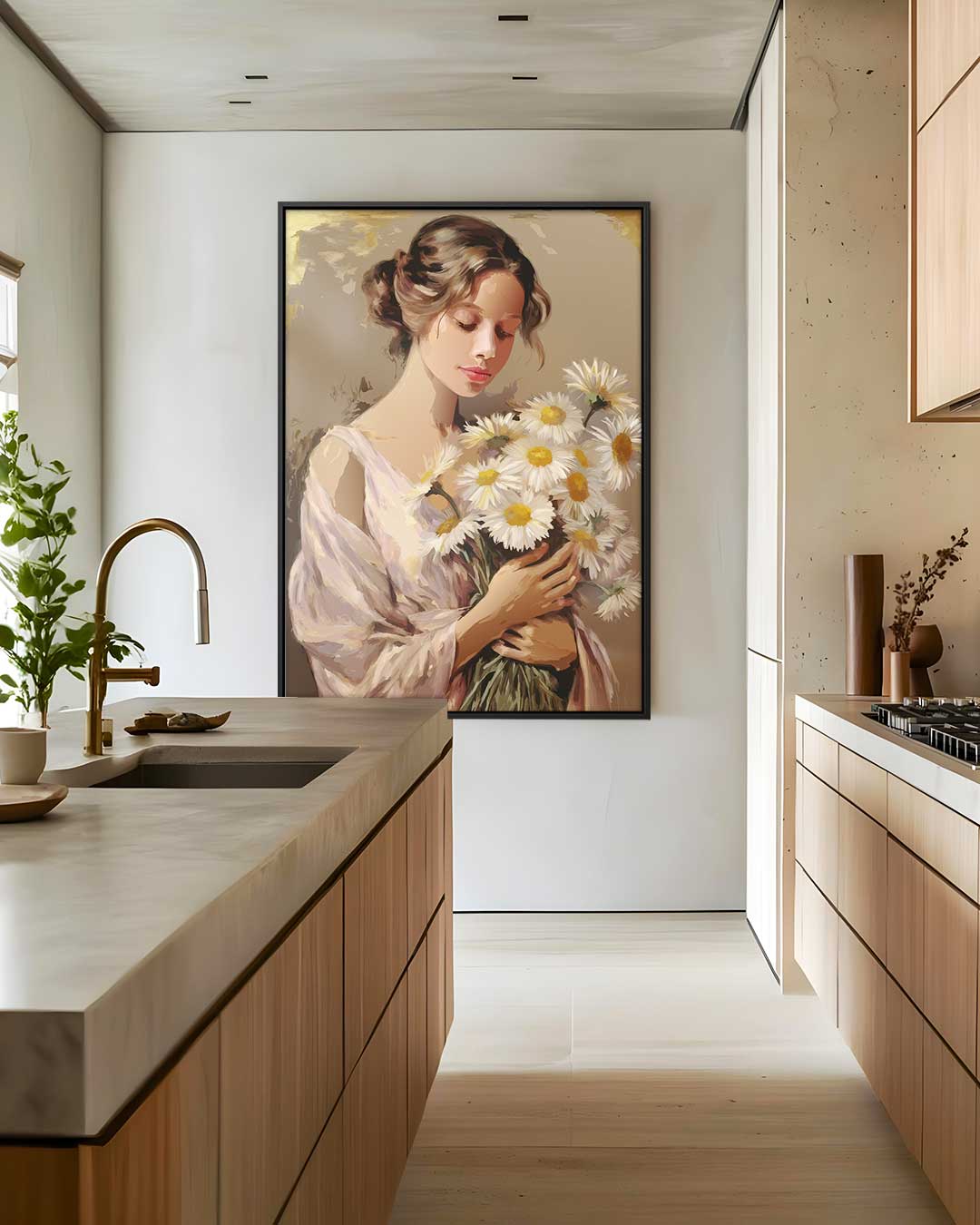 Vrouw met Madeliefjes Kunstwerk-canvas-dibond-plexiglas-wanddecoratie-WallArtistic
