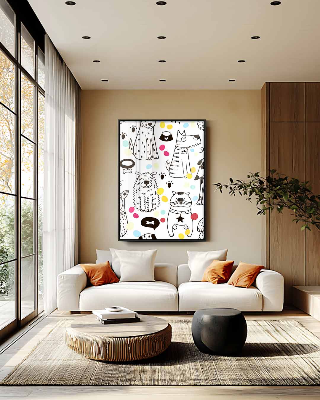 Vrolijke Honden Illustratie Kunstwerk-canvas-dibond-plexiglas-wanddecoratie-WallArtistic