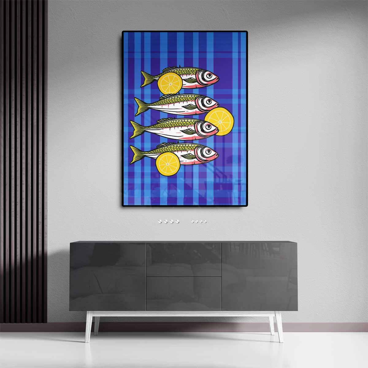 Vrolijke Vissen Met Citroen Kunstwerk-canvas-dibond-plexiglas-wanddecoratie-WallArtistic